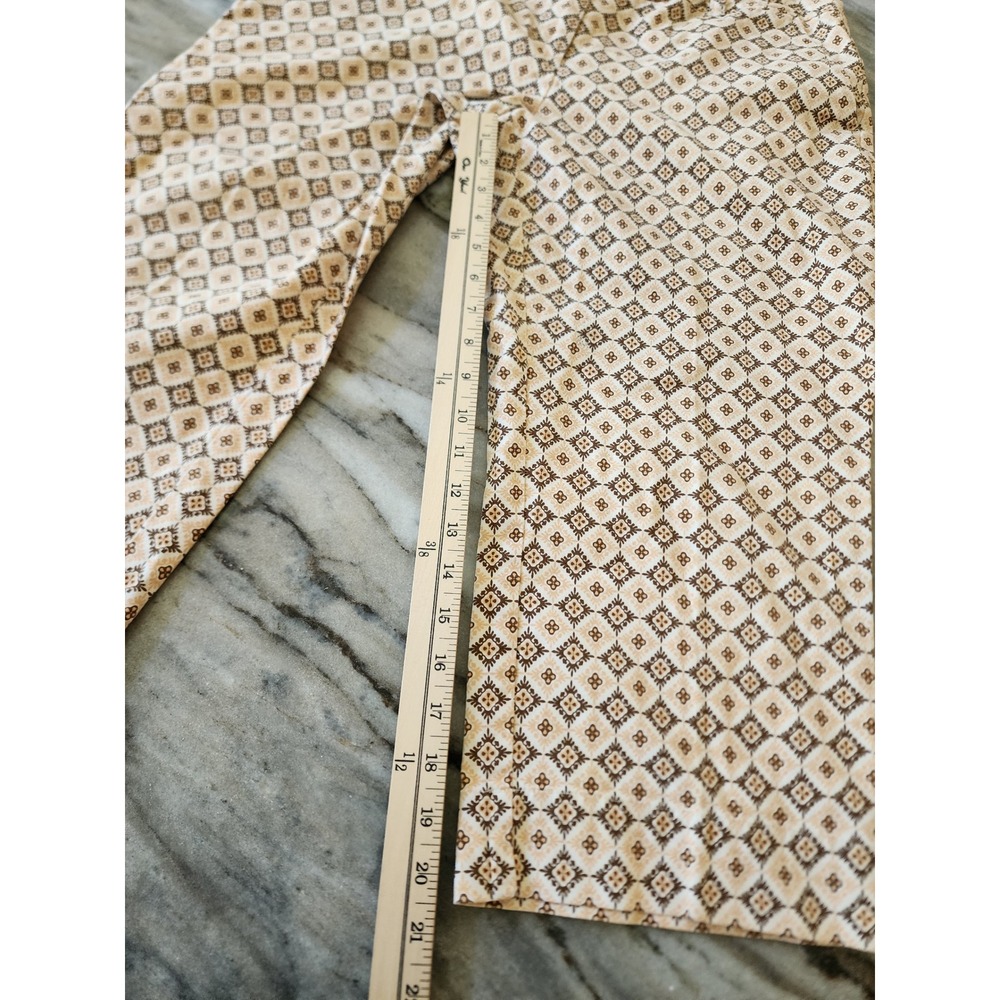 Talbots Petites 12P Geometric Medallion Cropped Pants Tan Brown Stretch Cotton - Picture 9 of 9